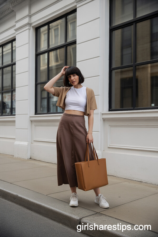 Cropped tee with maxi skirt