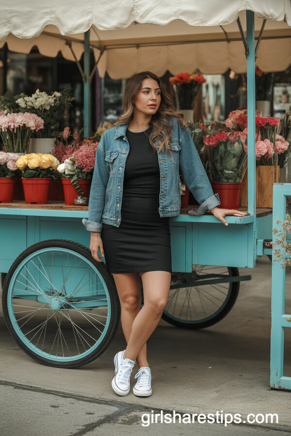 T-shirt dress with jean jacket