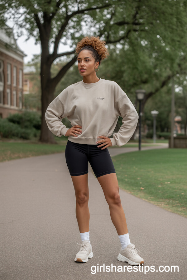 Bike shorts with oversized sweater