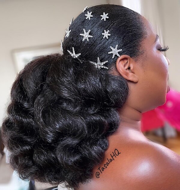 Wavy Low Ponytail with Crystal Accents