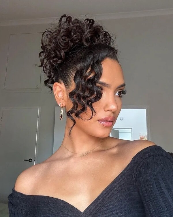 Curly High Ponytail with Tendrils