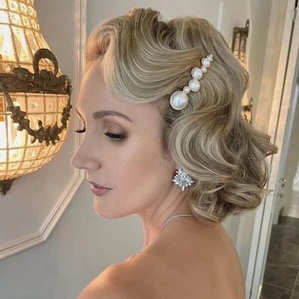 Retro Glam Waves with Statement Pearl Clip