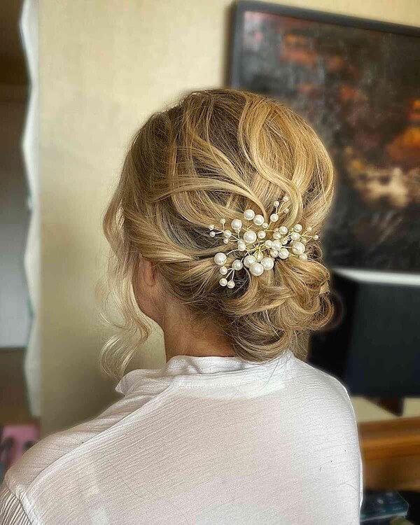 Romantic Updo With Pearl Hairpin