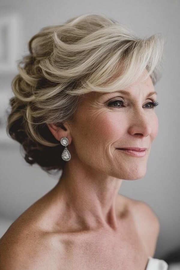 Voluminous Wavy Updo for Older Women