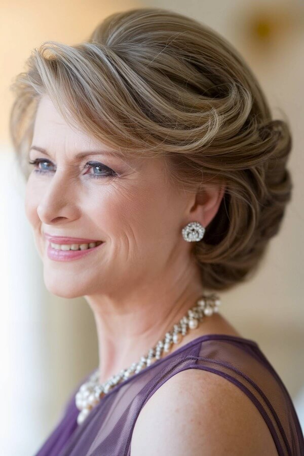 Classic Brushed Back Updo for Mature Women