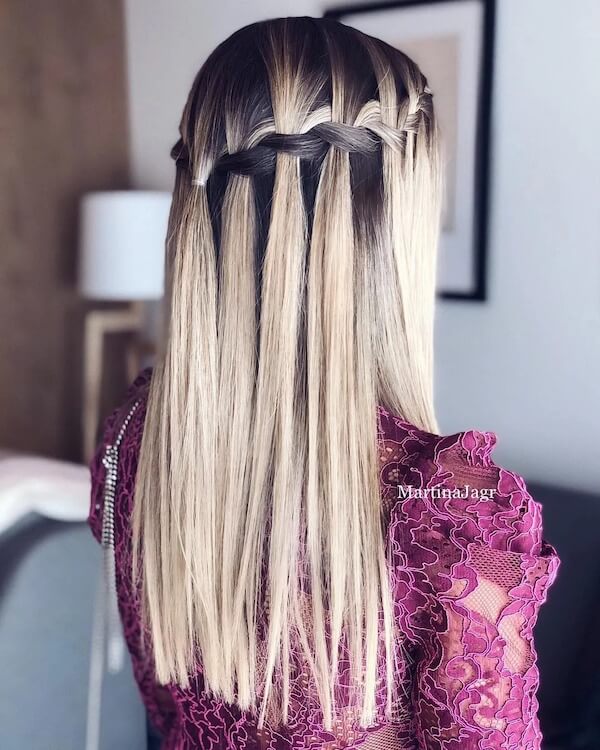 Waterfall Braid on Sleek Straight Hair