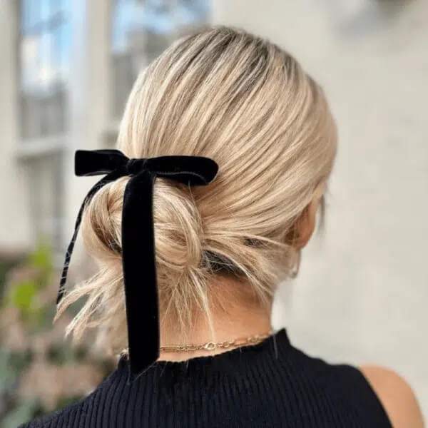 Low Bun with Velvet Bow