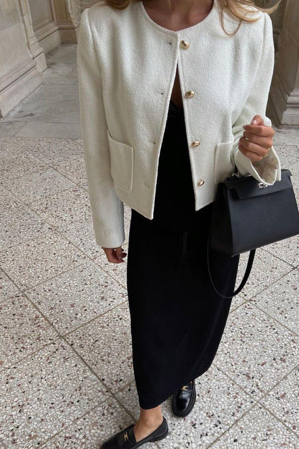 wedding guest jacket over dress
