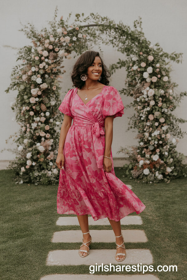 Bright Pink Floral Midi Dress
