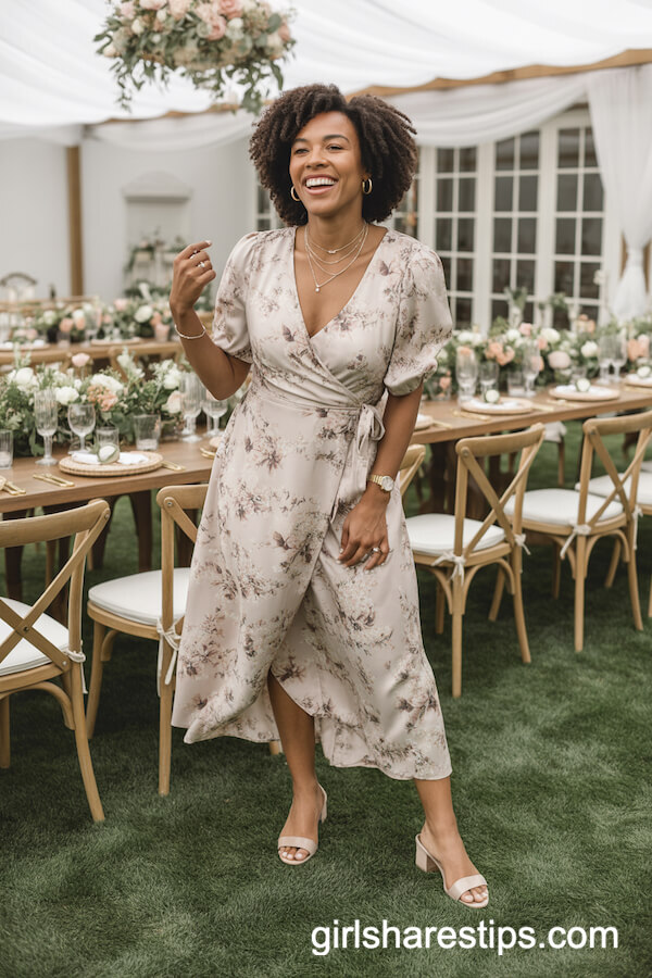 Floral Wrap Dress with Low Block Heels
