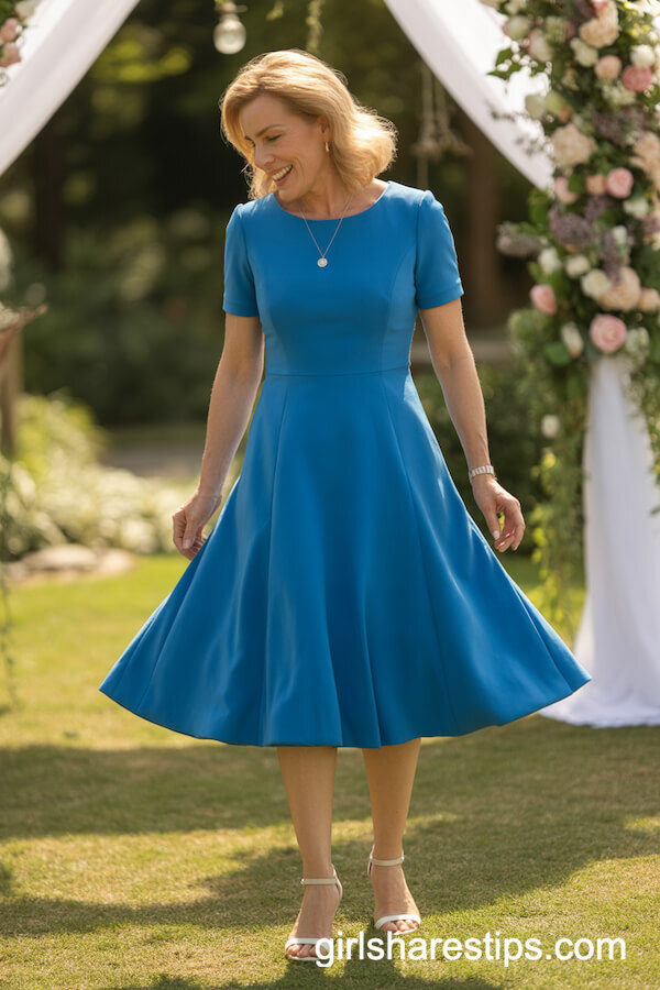 Tea-Length Blue Fit-and-Flare Dress