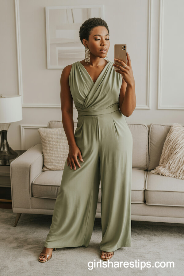 Sage Green Wide-Leg Jumpsuit