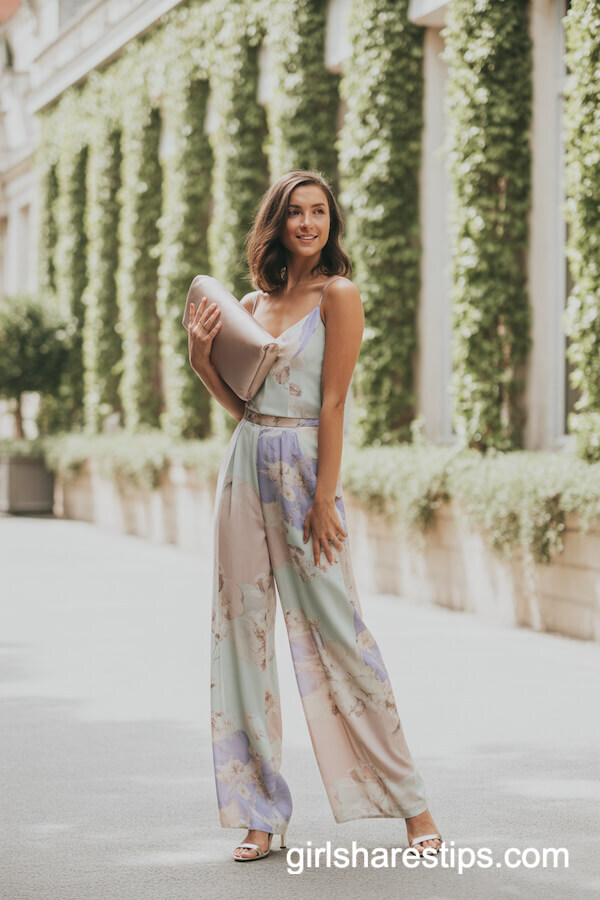Pastel Floral Jumpsuit with Strappy Heels