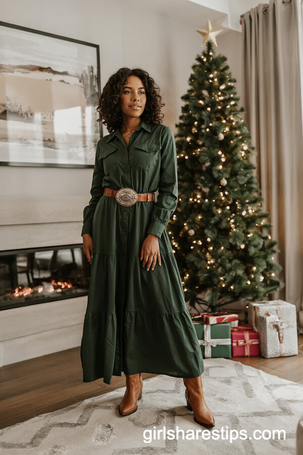Forest Green Maxi Dress and Concho Belt