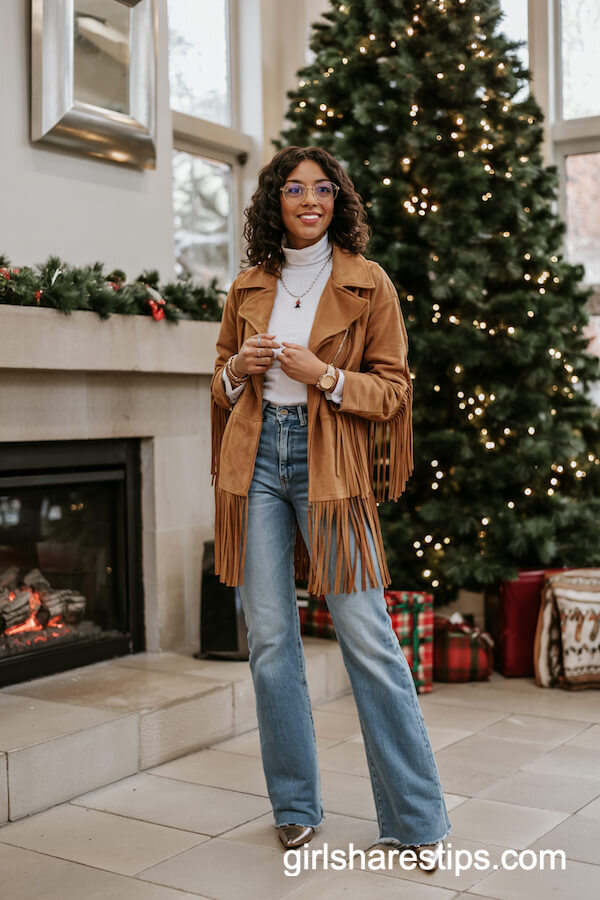 Suede Fringe Jacket and Flared Jeans