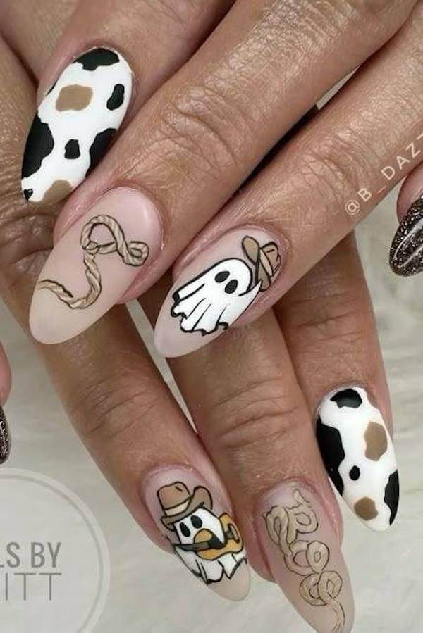 Cowboy Ghost Halloween Nails