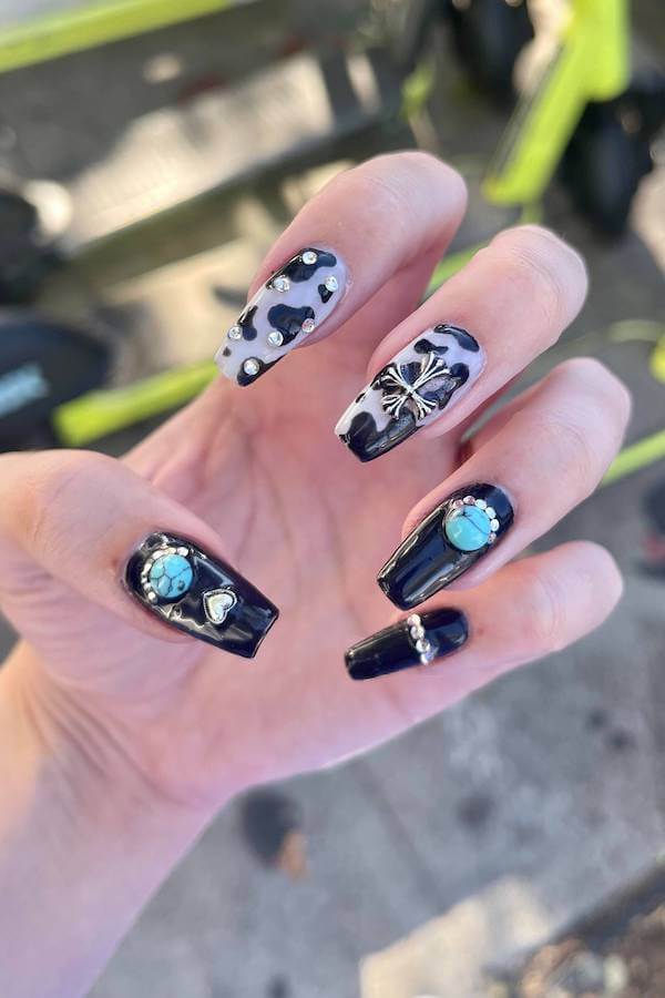 Black Turquoise Western Nail Art