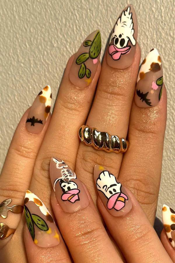 Cartoon Cow and Cactus Nails