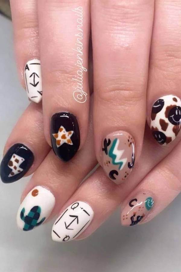 Southwestern Cow Print Nails