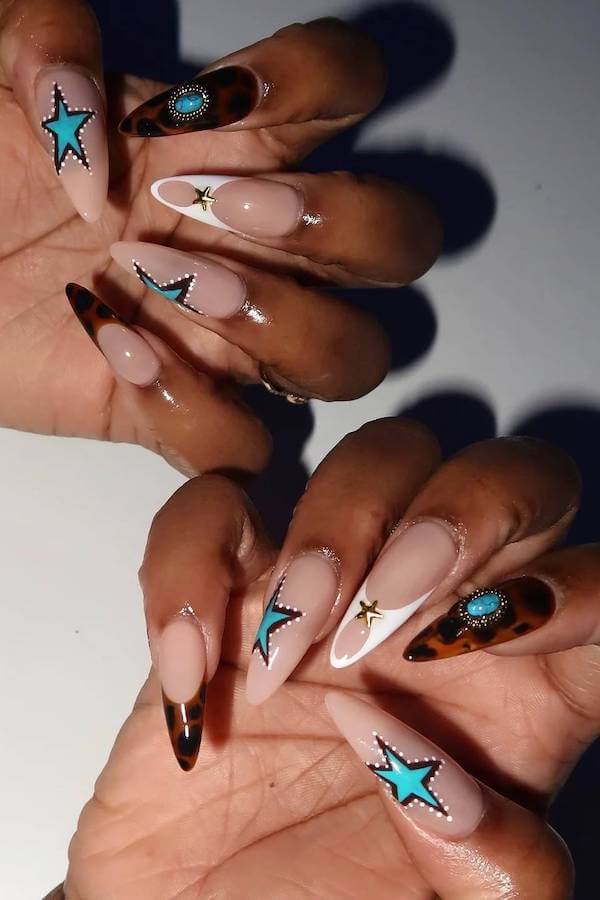 Turquoise Star Western Nails
