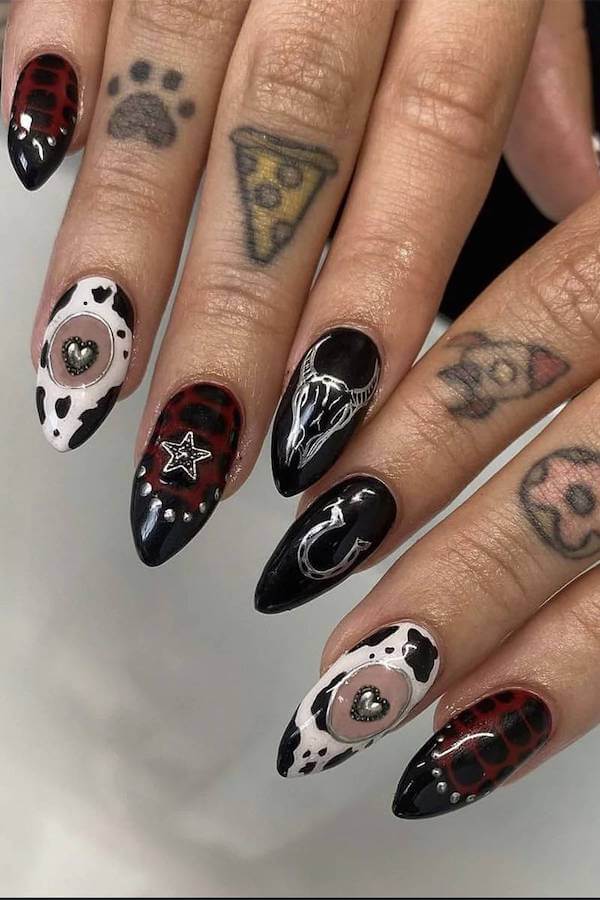 Gothic Midnight Western Cow Print Nails
