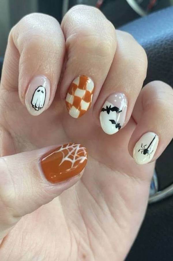 Cute Ghost and Spiderweb Nails