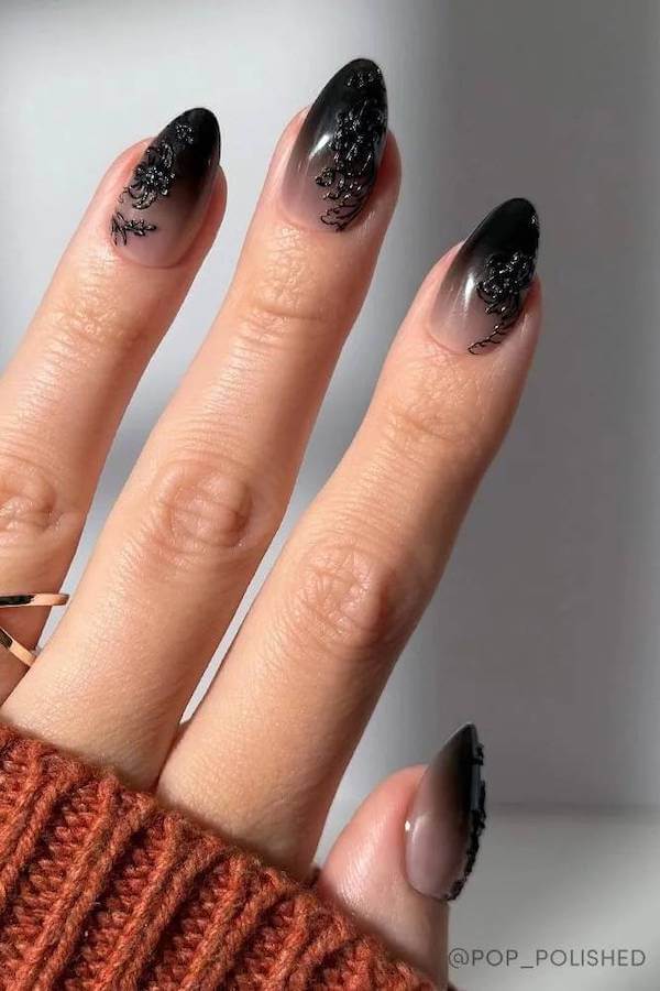 Black Lace Ombre Nail Art