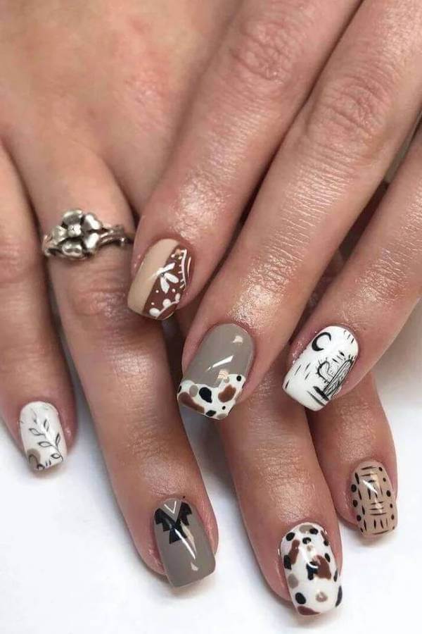 Neutral Western Bandana Nails