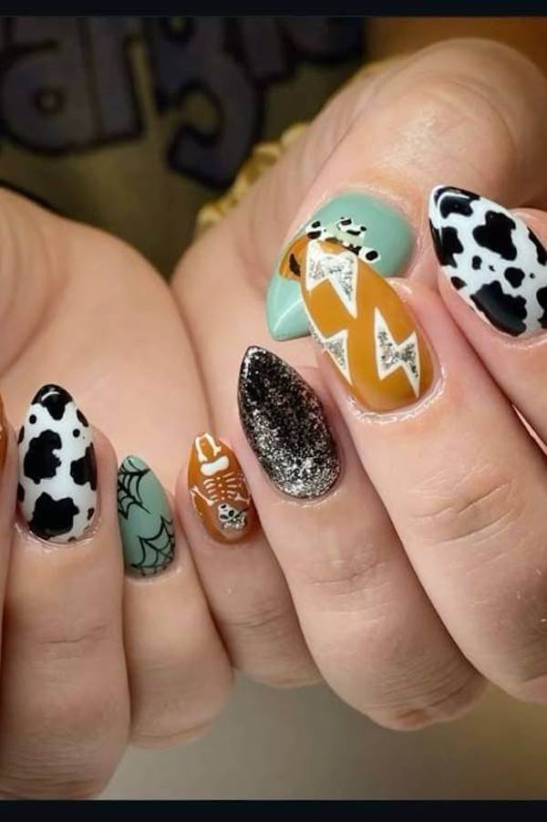 Western Spider Web and Cow Print Nails