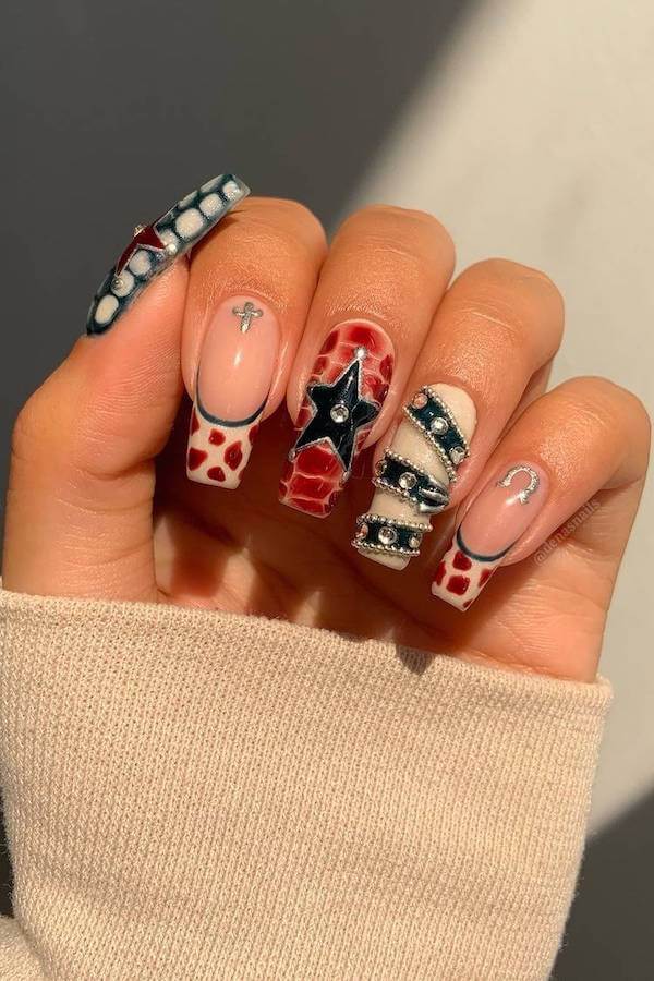 Cowgirl Rodeo Halloween Nails