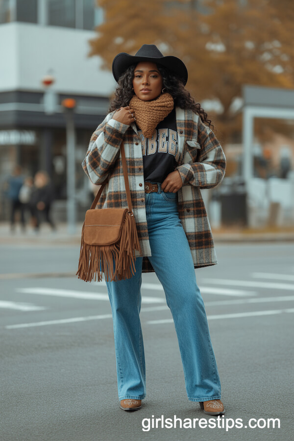 Plaid Western Shacket with Low Boots