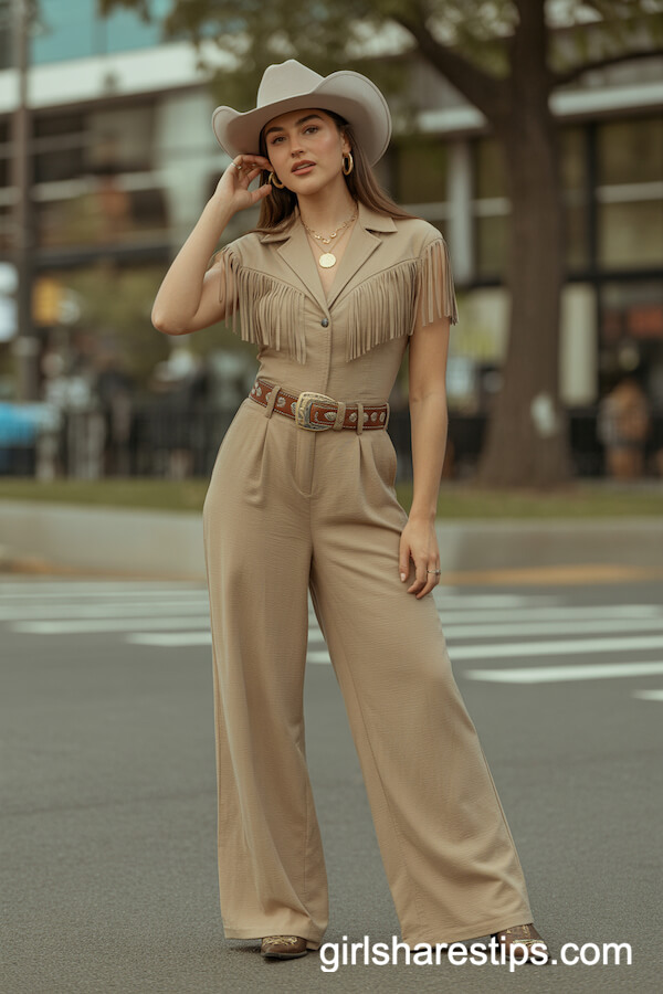 Wide-Leg Jumpsuit with Stamped Leather Belt