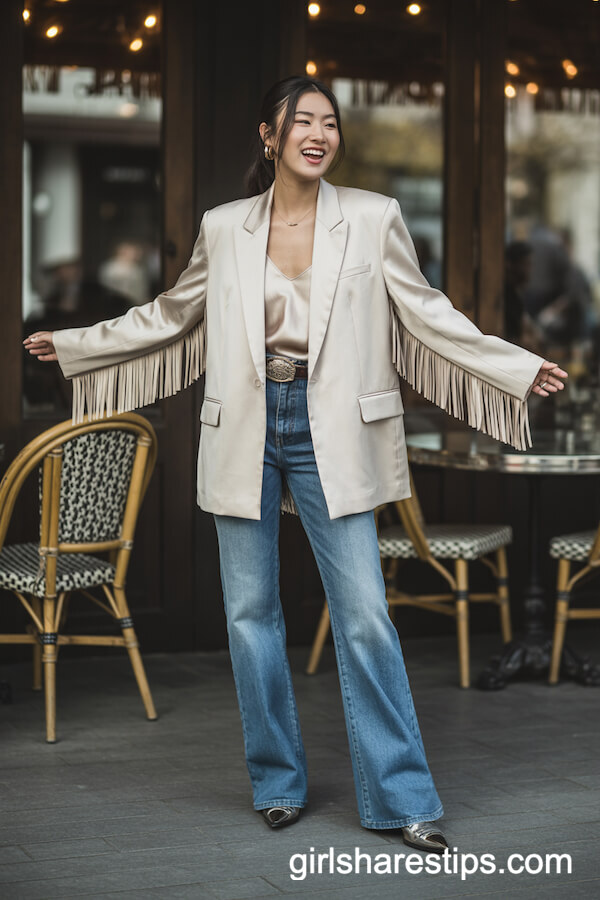 Cream Western Blazer with Bootcut Jeans