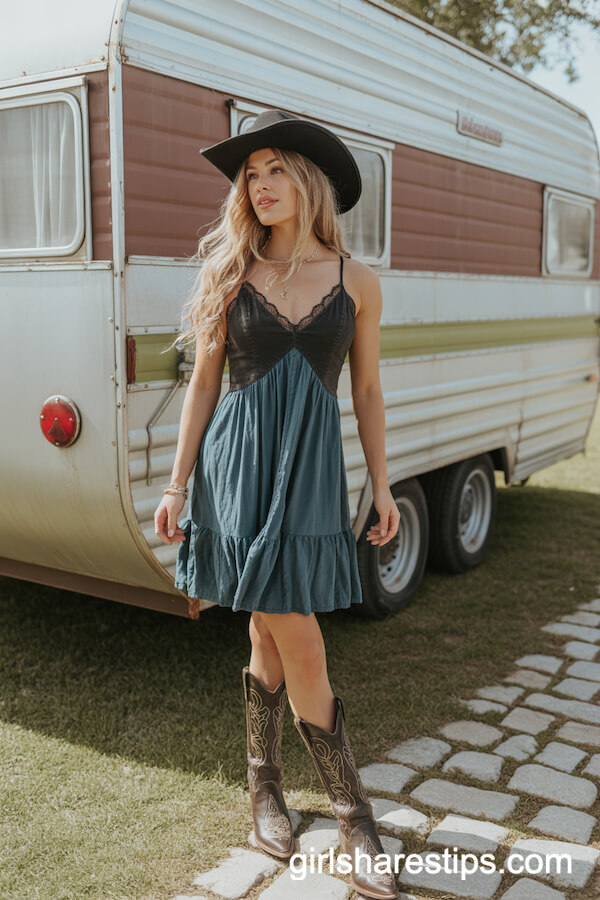 Lace-Trimmed Sundress with Embroidered Cowboy Boots