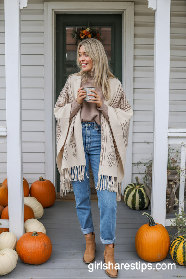 Knit Poncho & Boots