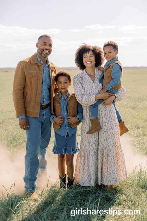 Suede Western Jacket and Flowy Prairie Dress with Denim Accents