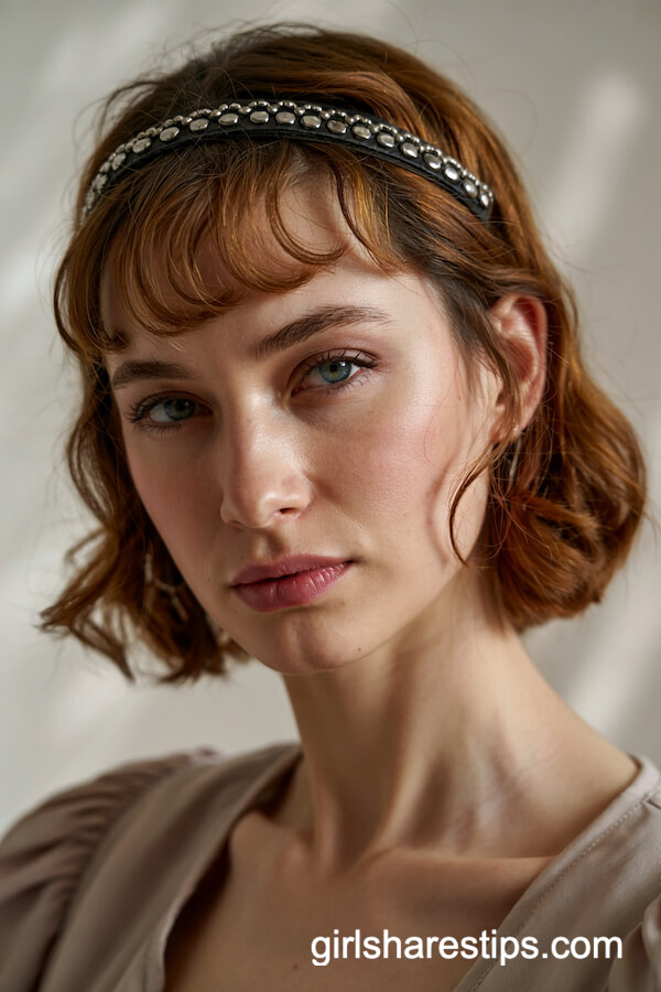 Curved Fringe with Studded Hairband