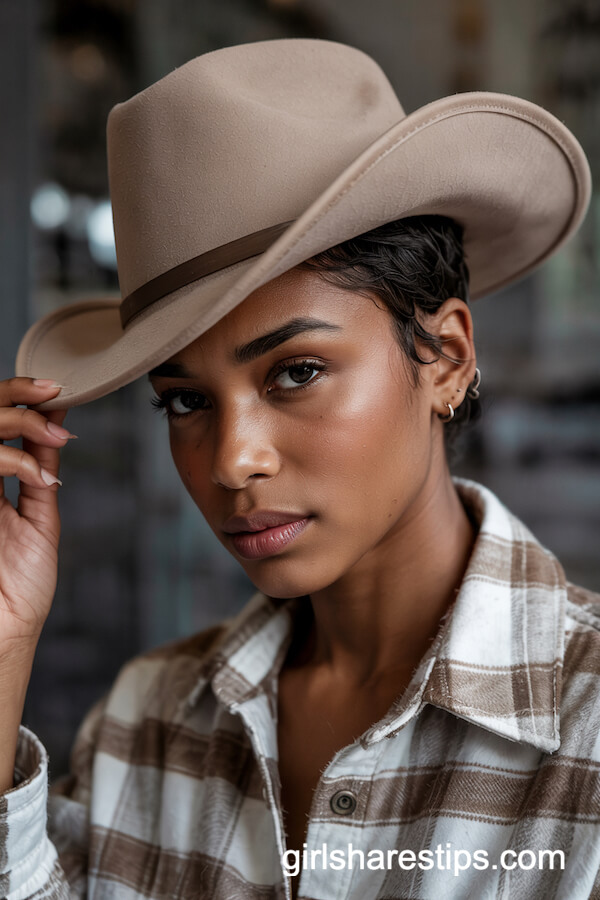 Textured Pixie with Cowboy Hat