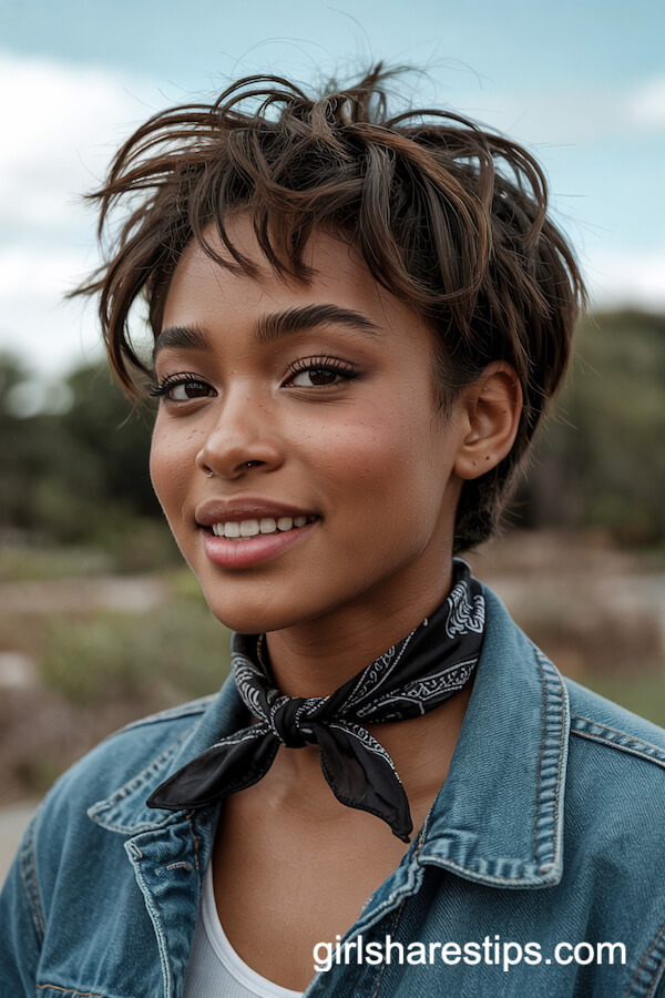 Tousled Crop with Patterned Bandana