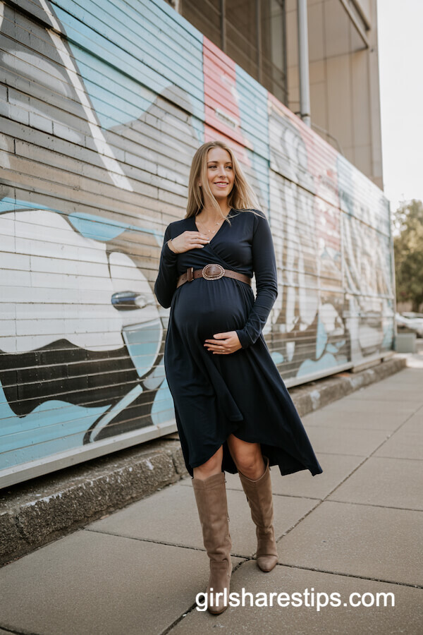 Navy Wrap Dress with Western Belt and Boots
