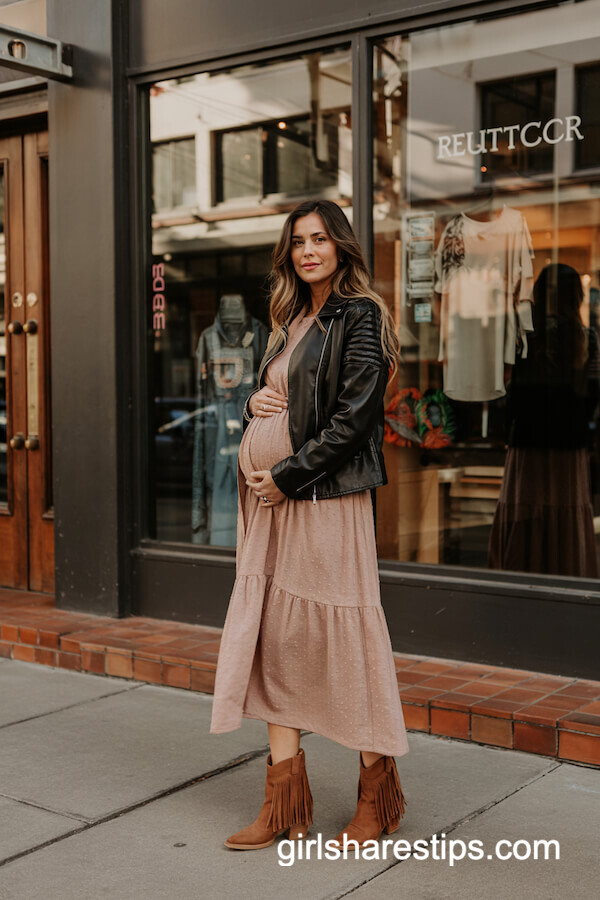 Black Leather Western Jacket and Pink Dress