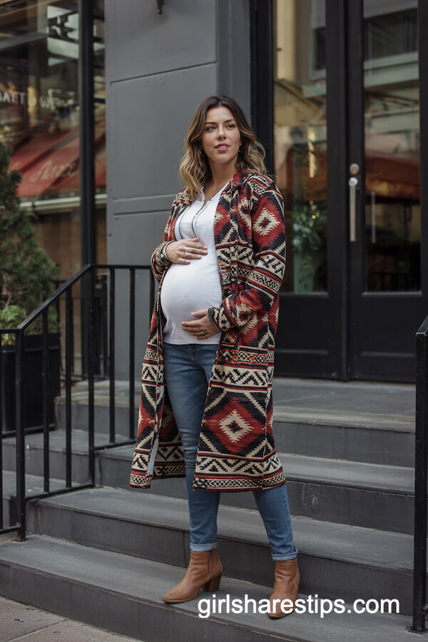 Bold Patterned Duster With Maternity Jeans