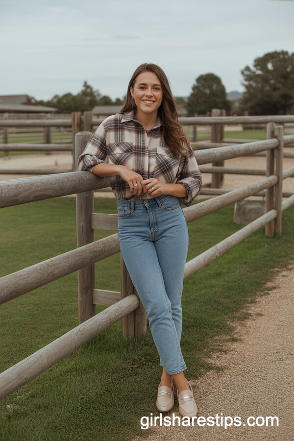 Plaid Shirt and Skinny Jeans with Loafers