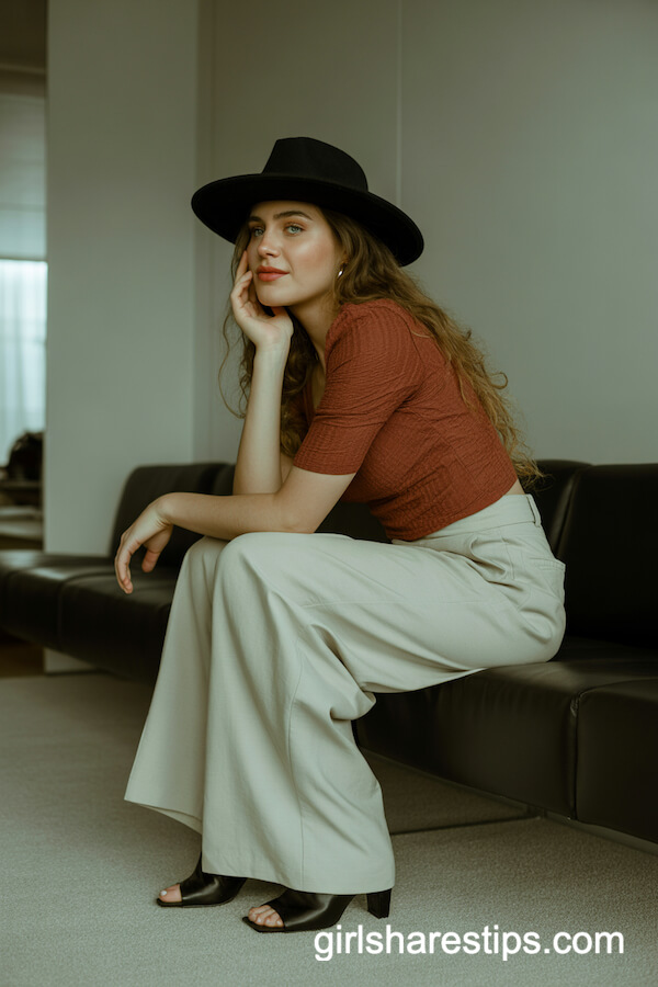Textured Top and Wide-Leg Pants with Open-Toe Heels