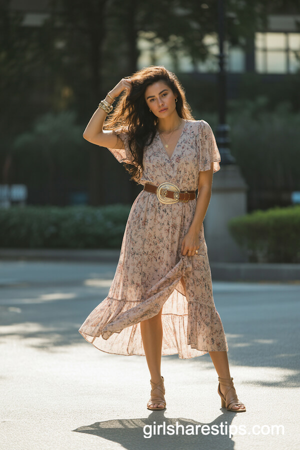 Boho Maxi Dress with Statement Western Belt