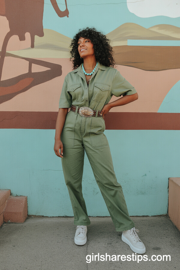Utility Jumpsuit with Platform Sneakers