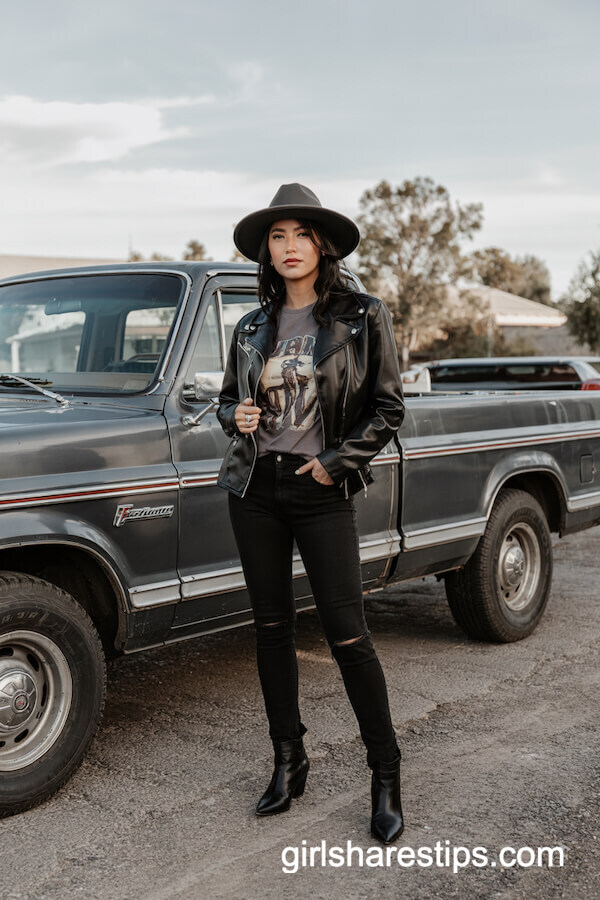 Faux Leather Western Jacket & Pointed Boots