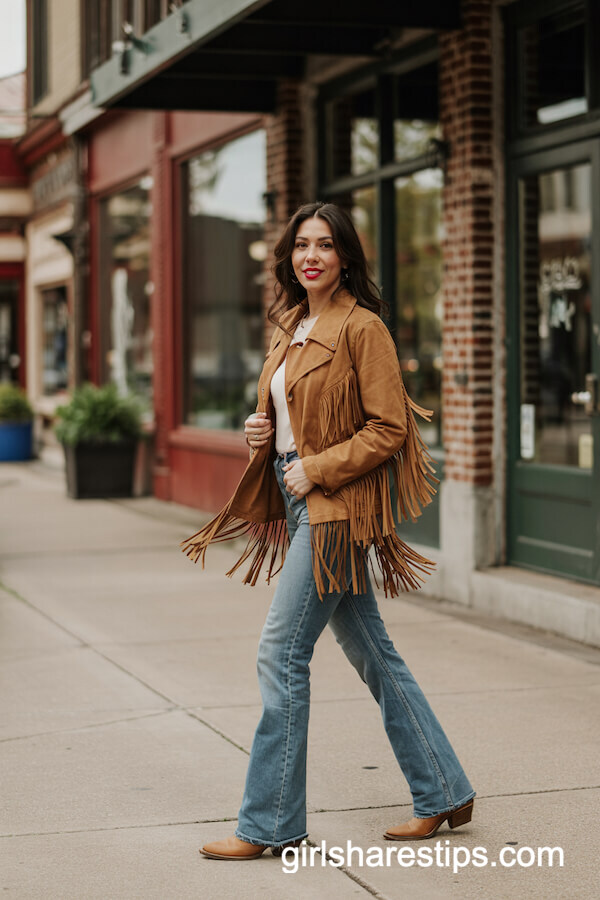Suede Fringe Jacket & Flared Jeans Combo