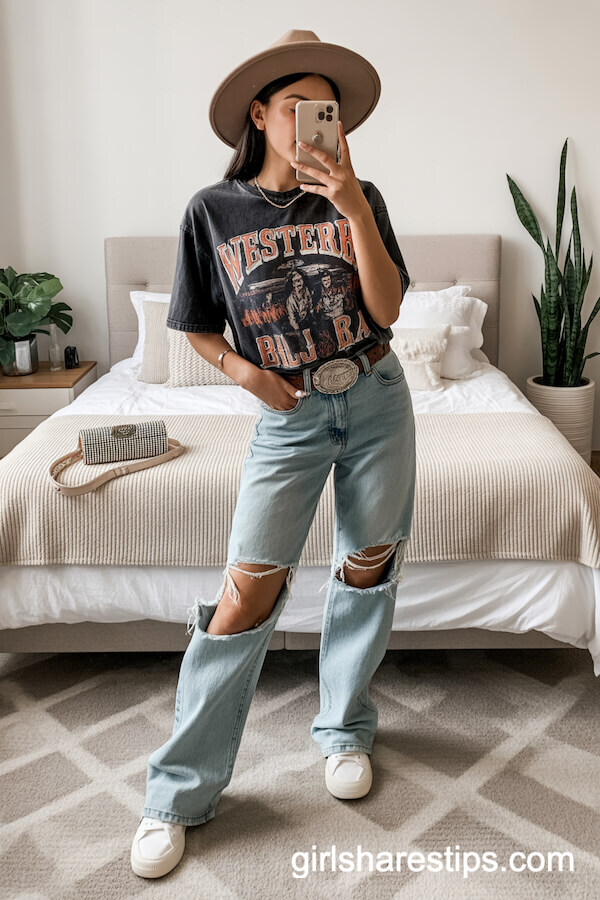 Vintage Band Tee & Distressed Jeans Outfit