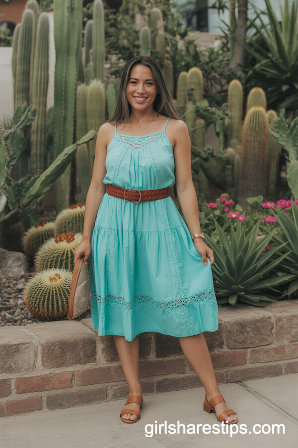 Turquoise Sundress with Lace Trim